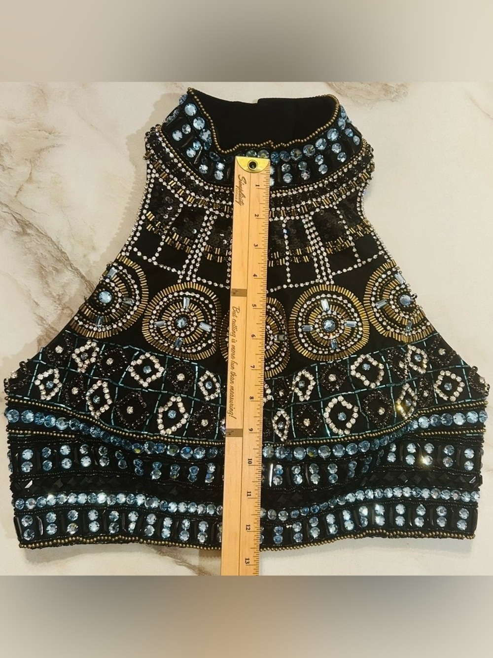 Sherri Hill Beaded High Neck Halter Crop Top - Picture 2 of 6